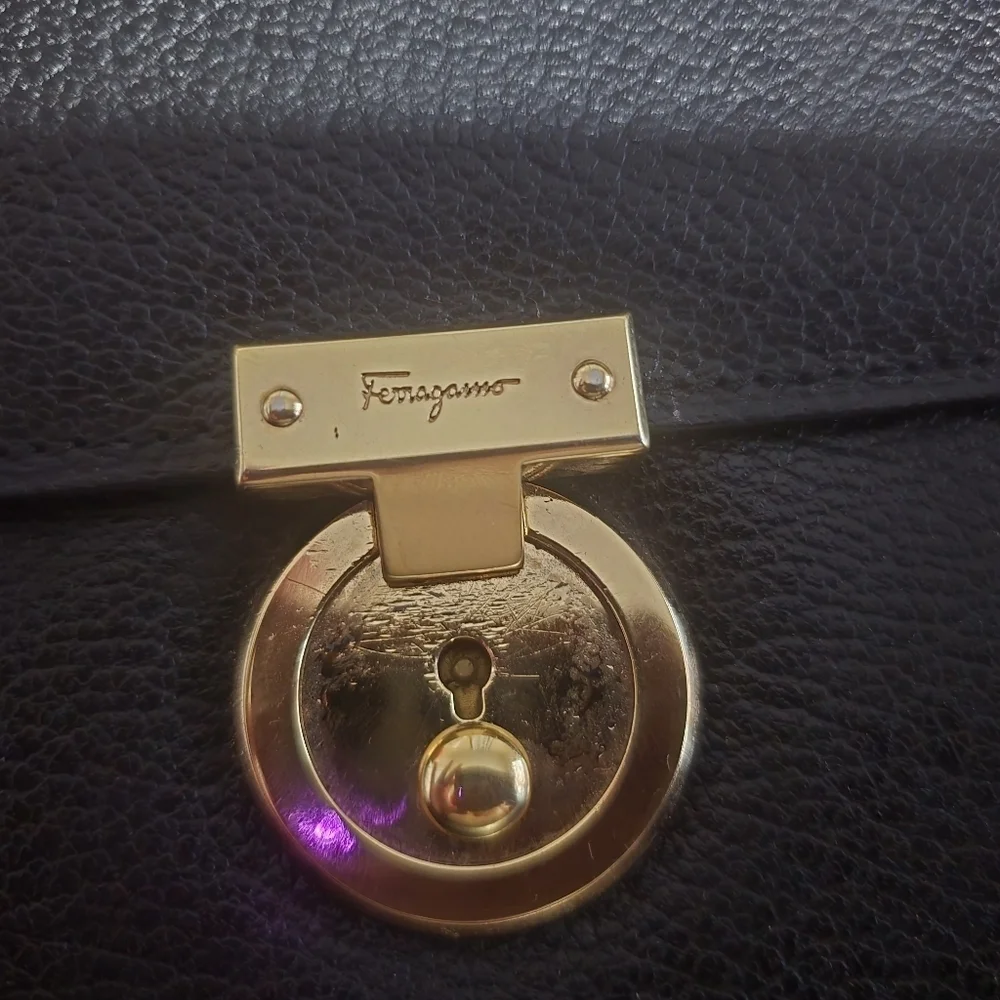 Salvatore Ferragamo Hard Case Zippered Black Leather Briefcase With Lock And Key